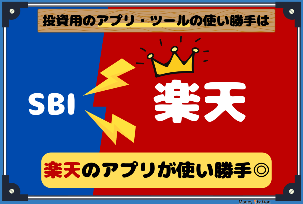 SBI証券と楽天証券の投資用アプリ比較画像